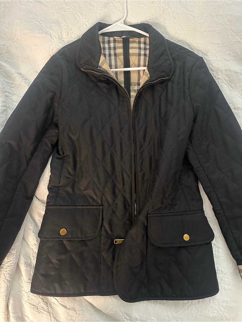 Burberry Black Quilted Utility Jacket with Check Lining